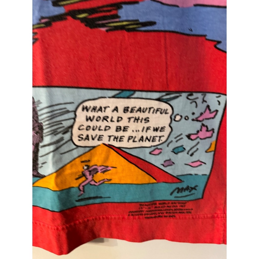 Peter Max NEOMAX rare graphic t shirt I Love the World artstrip 1989 VINTAGE Y2K - Picture 4 of 9